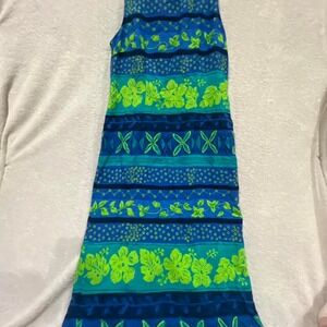 Vintage green and blue floral art print maxi dress Kathie Lee Collection size 12